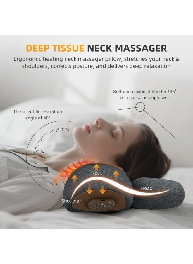 Arabest 3-in-1 Heated Pillow Massage Neck Hump, Ergonomic Cervical Neck Pillows- 26° Angle Cervical Support with Heat Compress, Plug in Neck Hump Corrector for Pain Relief and Restful Sleep (Dark Grey) - Image 5